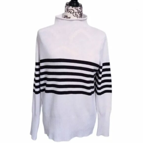 French Connection People Breton Stripe Sweater White Black Stripe Roll Neck L - Picture 3 of 8